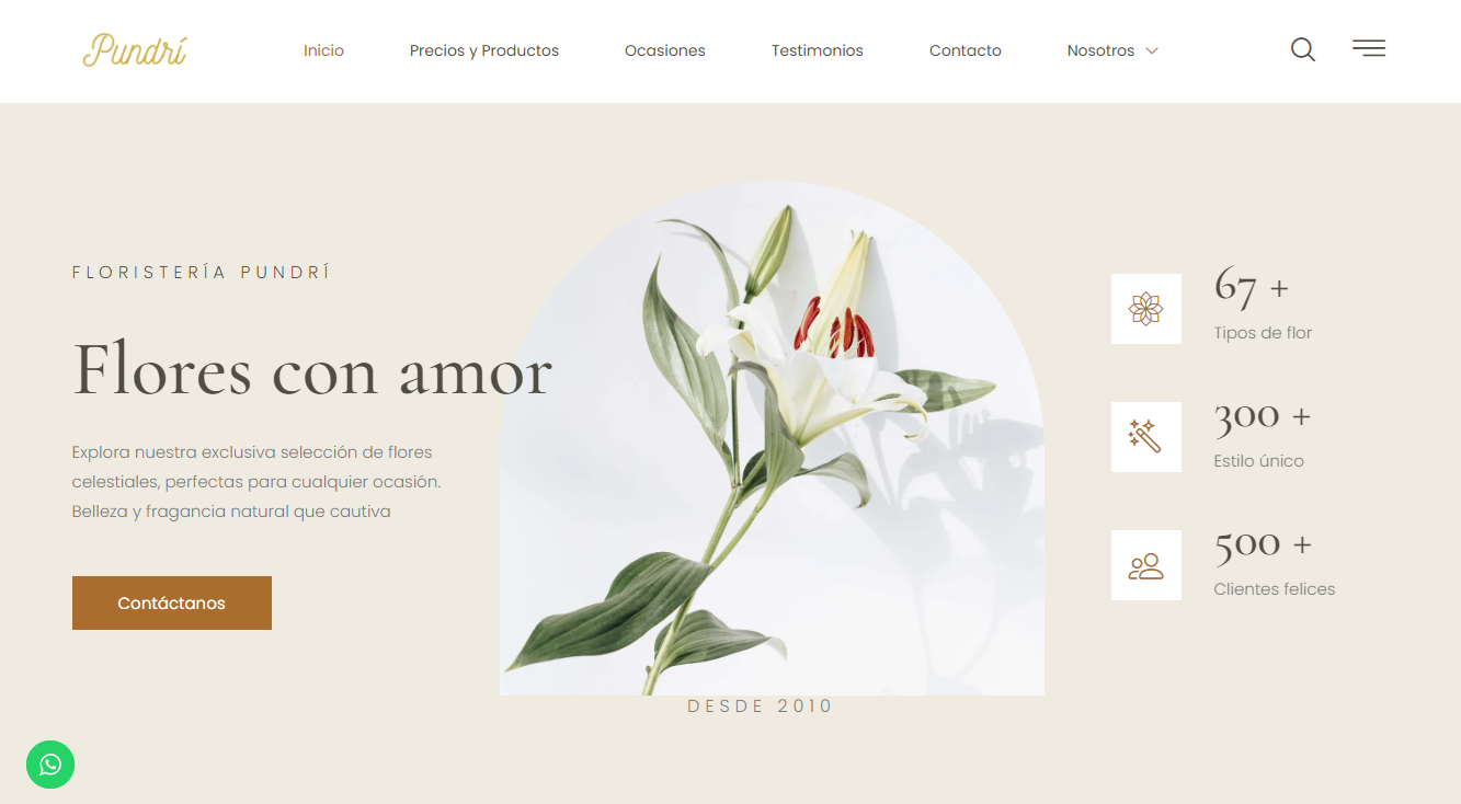 Sitio web floristería pundrí diseñado por webs digitales