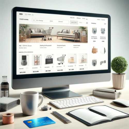computador que muestra una tienda en línea en la pantalla inicial